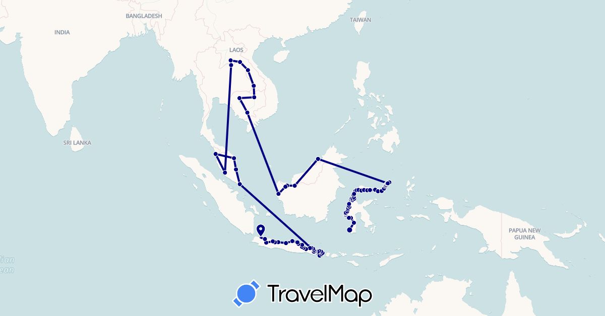 TravelMap itinerary: driving in Brunei, Indonesia, Cambodia, Laos, Malaysia, Singapore (Asia)